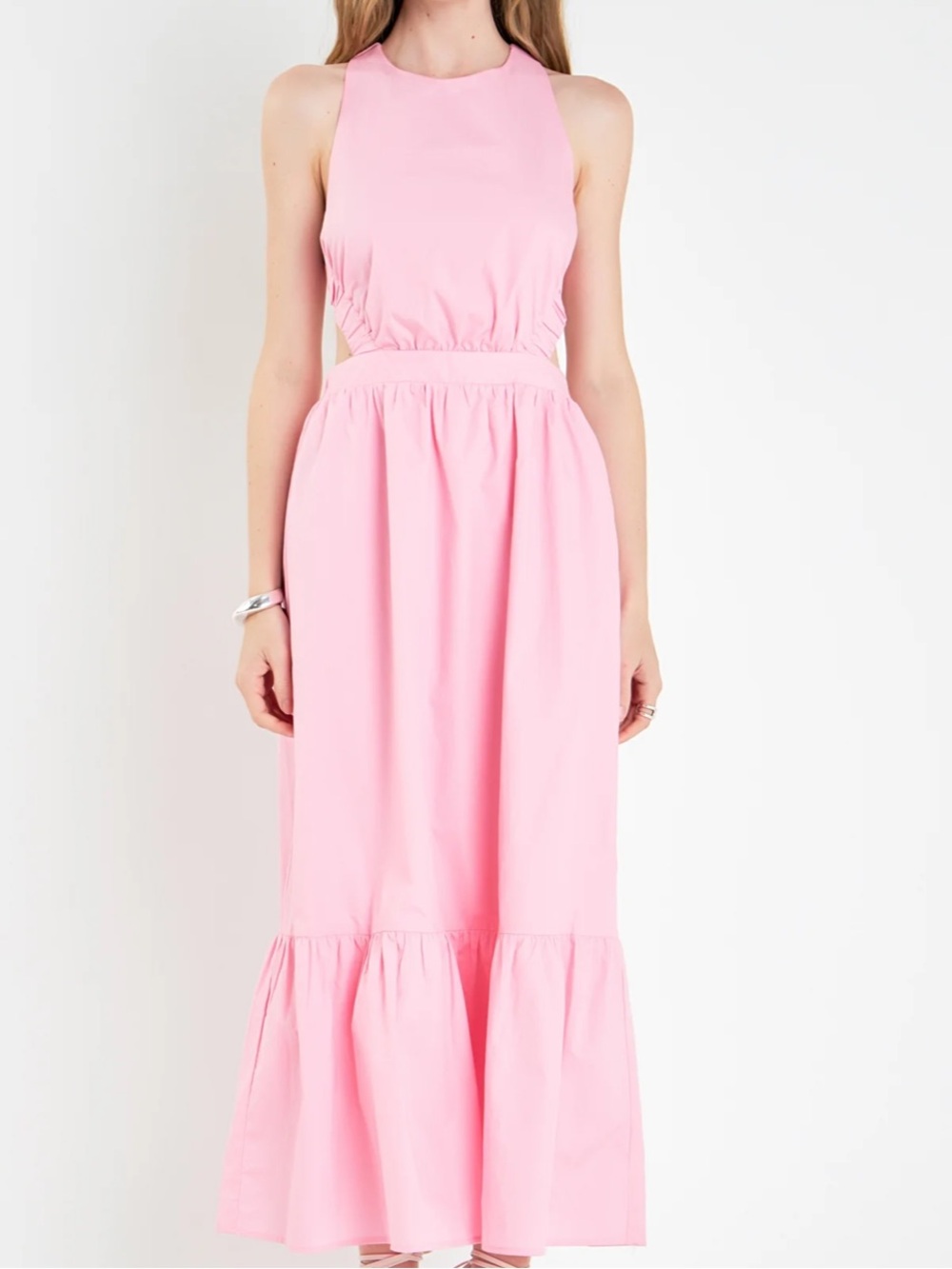 English Factory Pink Sleeveless Maxi Ruffle Hem Dress, XSmall